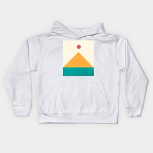 Sun, mountain, river, modern abstract art design Kids Hoodie